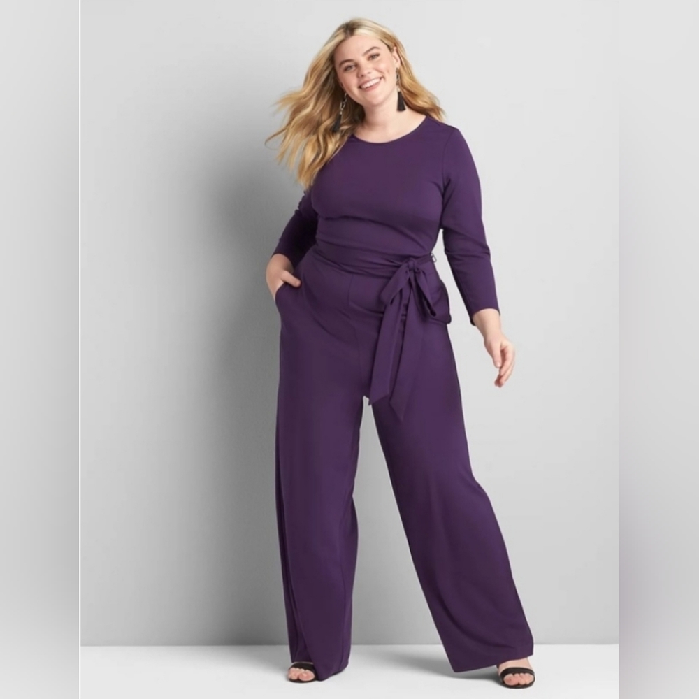 Lane Bryant Purple Lena Knit Wide-Leg Jumpsuit Size 22/24